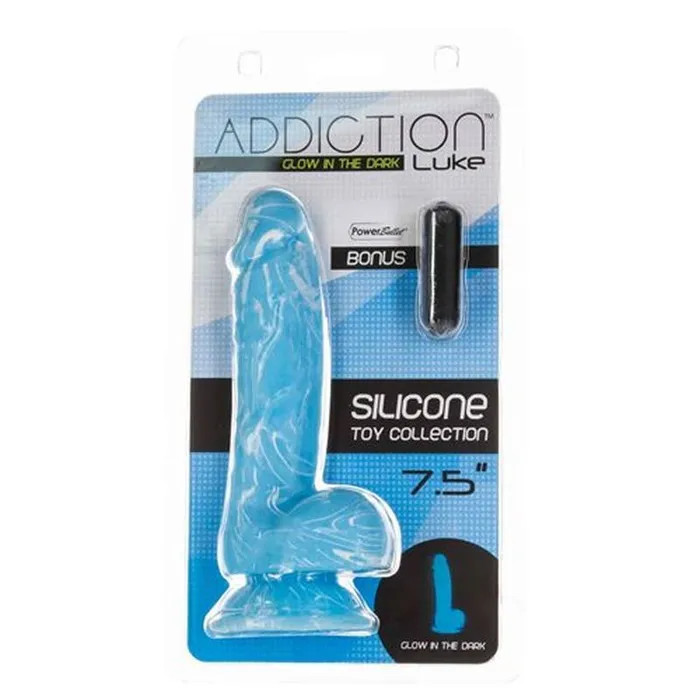 Addiction Dildos Luke 75in Glow in the Dark Dildo w Balls Blue