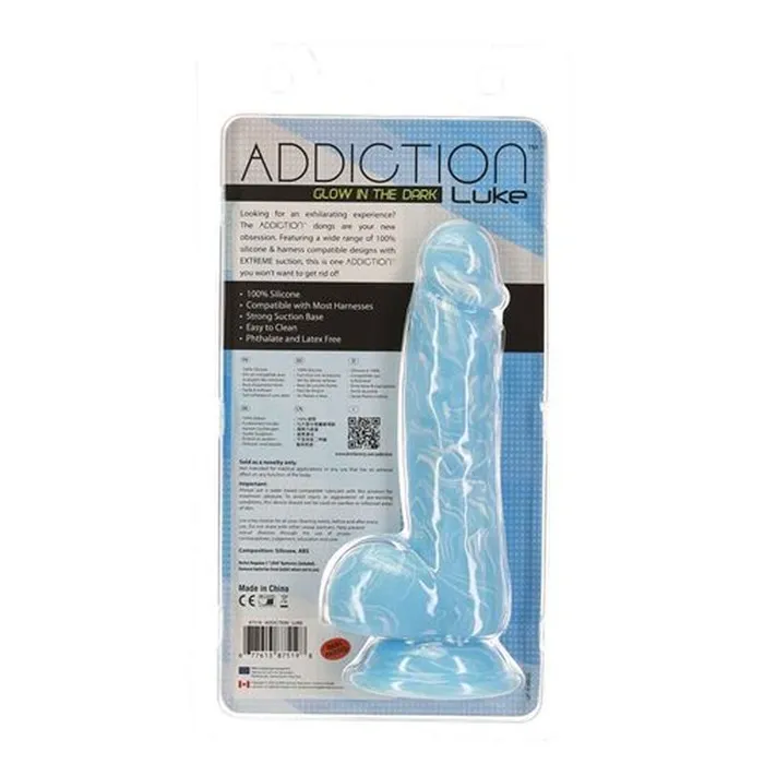 Addiction Dildos Luke 75in Glow in the Dark Dildo w Balls Blue